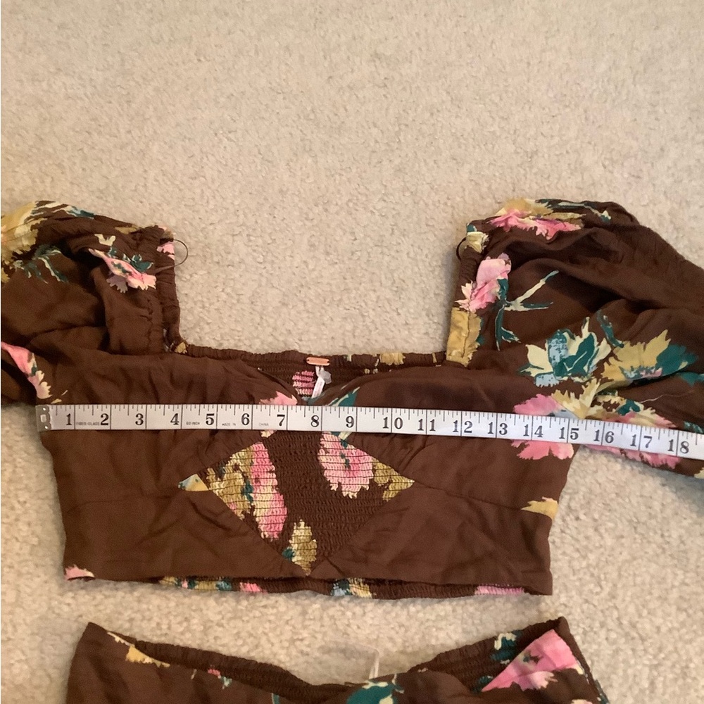 New Free People Dust Til Dawn Boho Brown Floral Long Sleeve Shorts Set Whimsy XS - Picture 8 of 16